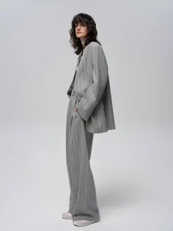 Wool-Blend Pinstripe Tweed Pants