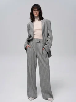 Wool-Blend Pinstripe Tweed Pants