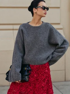 Wool-Blend Plain Pullover Sweater