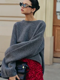 Wool-Blend Plain Pullover Sweater