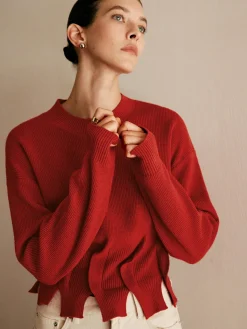 Wool-Blend Pleated Design Sweater