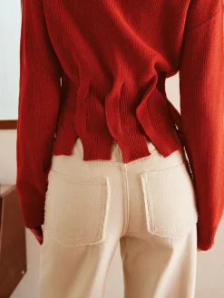 Wool-Blend Pleated Design Sweater