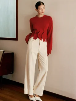 Wool-Blend Pleated Design Sweater