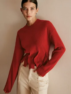 Wool-Blend Pleated Design Sweater