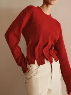 Wool-Blend Pleated Design Sweater