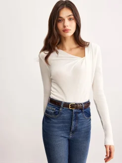 Wool-Blend Pleated Knit Top