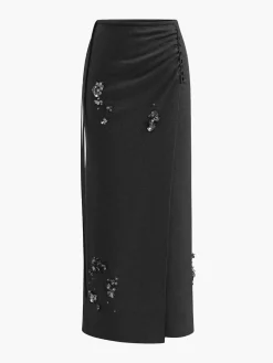 Wool-Blend Pleated Sequins Sweater Skirt