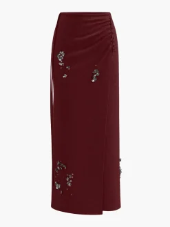 Wool-Blend Pleated Sequins Sweater Skirt