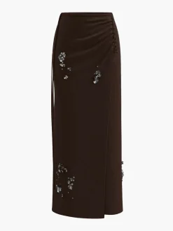 Wool-Blend Pleated Sequins Sweater Skirt