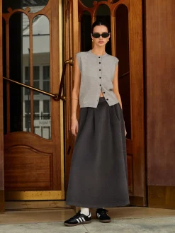 Wool-Blend Pockets Pleated Skirt