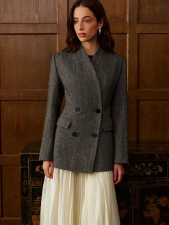 Wool-Blend Polka Dot Slim Blazer