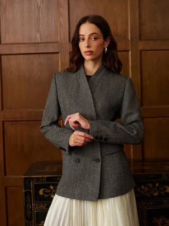 Wool-Blend Polka Dot Slim Blazer