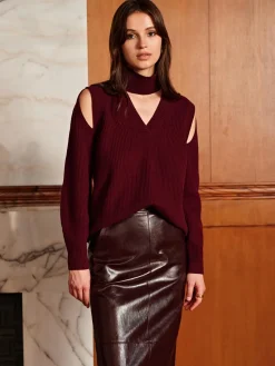 Wool-Blend Ribbed Cutout Sweater