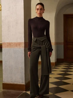 Wool-Blend Semi-Sheer Ribbed Knit Top