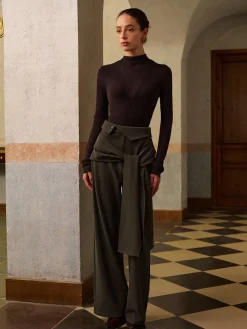 Wool-Blend Semi-Sheer Ribbed Knit Top