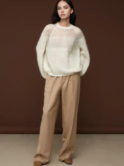 Wool-Blend Semi-Sheer Shift Knit Top