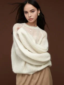 Wool-Blend Semi-Sheer Shift Knit Top