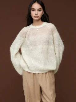 Wool-Blend Semi-Sheer Shift Knit Top