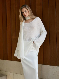Wool-Blend Semi-Sheer Sweater With Scarf