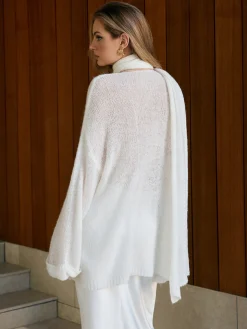 Wool-Blend Semi-Sheer Sweater With Scarf