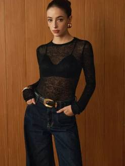 Wool-Blend Sheer Knit Top