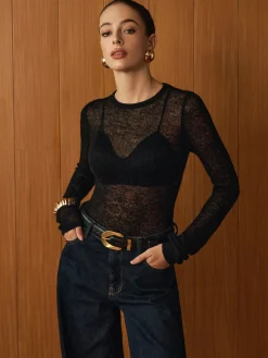 Wool-Blend Sheer Knit Top