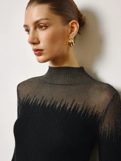Wool-Blend Sheer-Detail Slim Knit Top