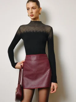 Wool-Blend Sheer-Detail Slim Knit Top