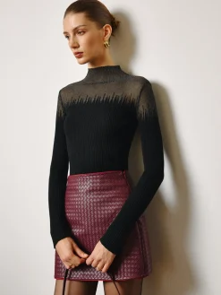 Wool-Blend Sheer-Detail Slim Knit Top