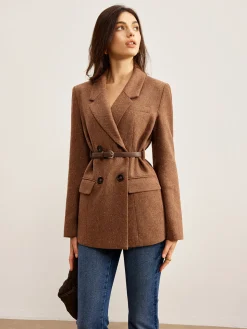 Wool-Blend Textured Belted Blazer