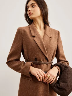 Wool-Blend Textured Belted Blazer