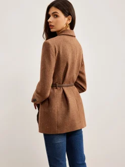 Wool-Blend Textured Belted Blazer