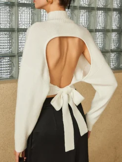 Wool-Blend Tie Open Back Sweater