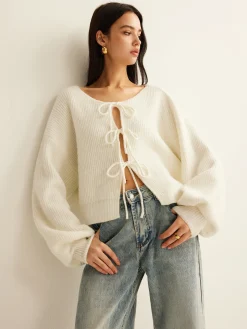 Wool-Blend Tie-Front Cardigan