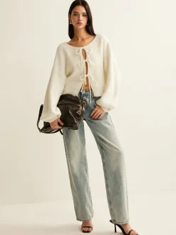 Wool-Blend Tie-Front Cardigan