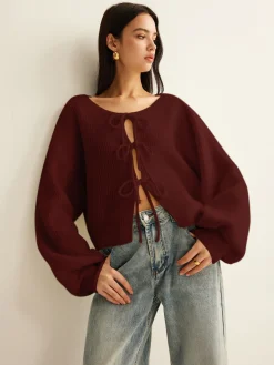 Wool-Blend Tie-Front Cardigan