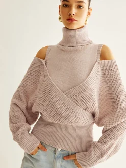 Wool-Blend Turtleneck Cinched Knit Top
