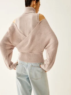 Wool-Blend Turtleneck Cinched Knit Top