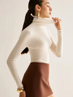 Wool-Blend Turtleneck Piping Sweater