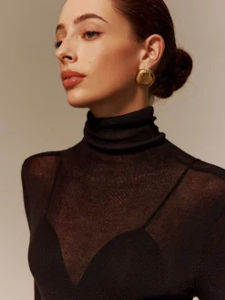 Wool-Blend Turtleneck Semi-Sheer Skinny Sweater