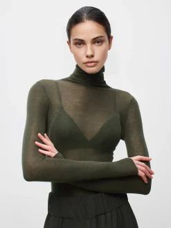 Wool-Blend Turtleneck Sheer Sweater