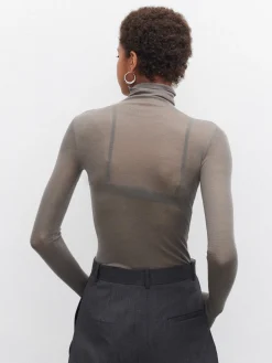 Wool-Blend Turtleneck Sheer Sweater
