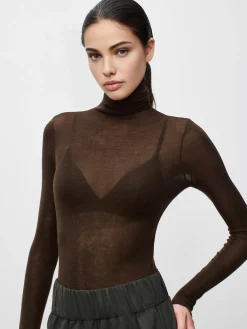 Wool-Blend Turtleneck Sheer Sweater