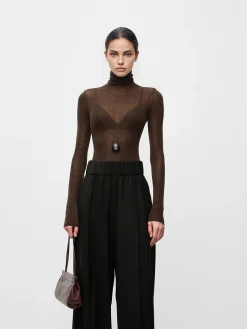 Wool-Blend Turtleneck Sheer Sweater