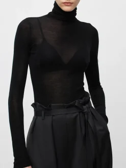 Wool-Blend Turtleneck Sheer Sweater
