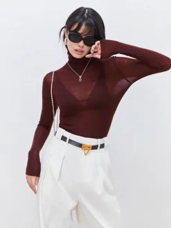 Wool-Blend Turtleneck Sheer Sweater