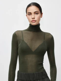 Wool-Blend Turtleneck Sheer Sweater