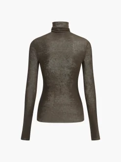 Wool-Blend Turtleneck Sheer Sweater