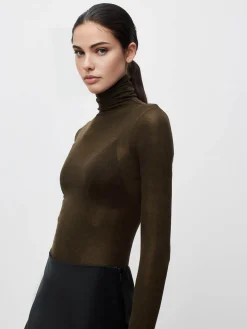 Wool-Blend Turtleneck Sheer Sweater