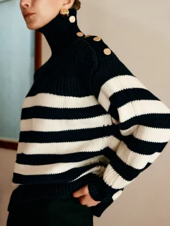 Wool-Blend Turtleneck Striped Sweater